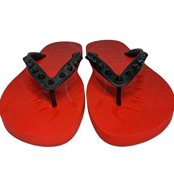 Christian Louboutin Studded Black Rubber Loubi Flip Flop Thong Sandal EU 37 US 7 - Picture 3 of 10